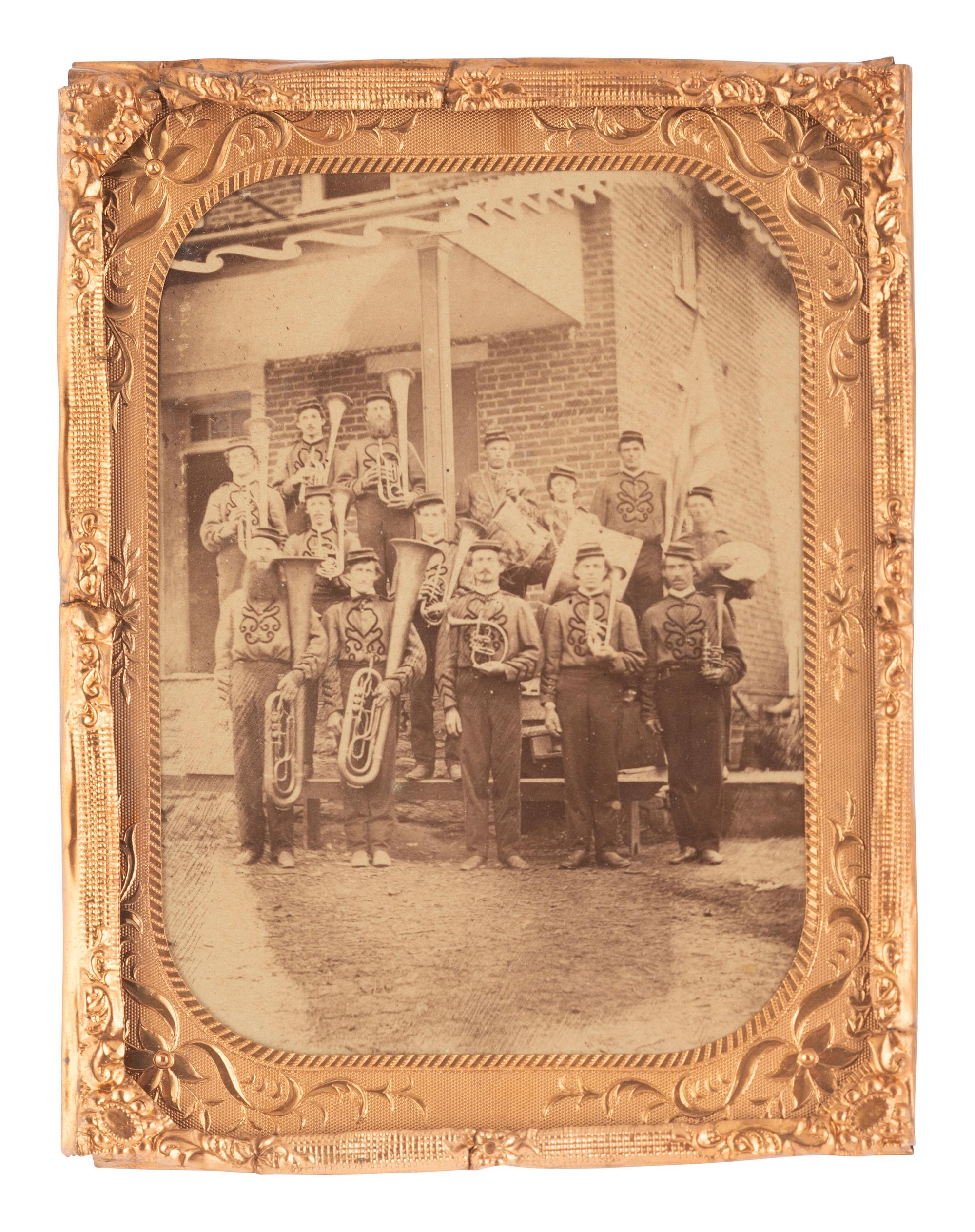 [EARLY PHOTOGRAPHY]. Albumen photograph of the Cross Roads Band. J. Davidson, photographer, ca 1868.