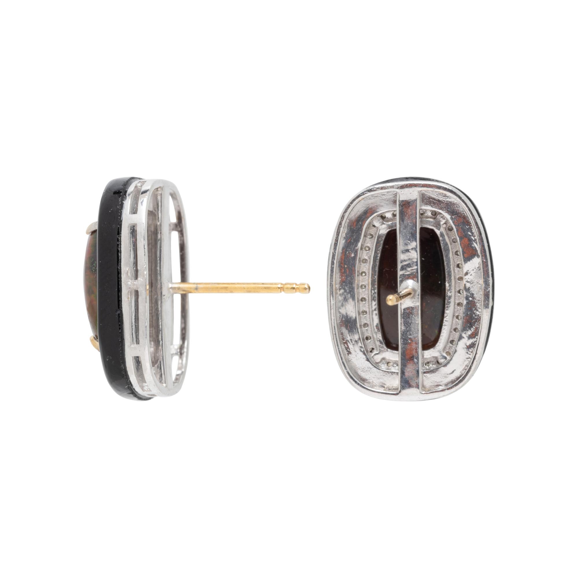 OPAL, BLACK ONYX, AND DIAMOND EARRINGS