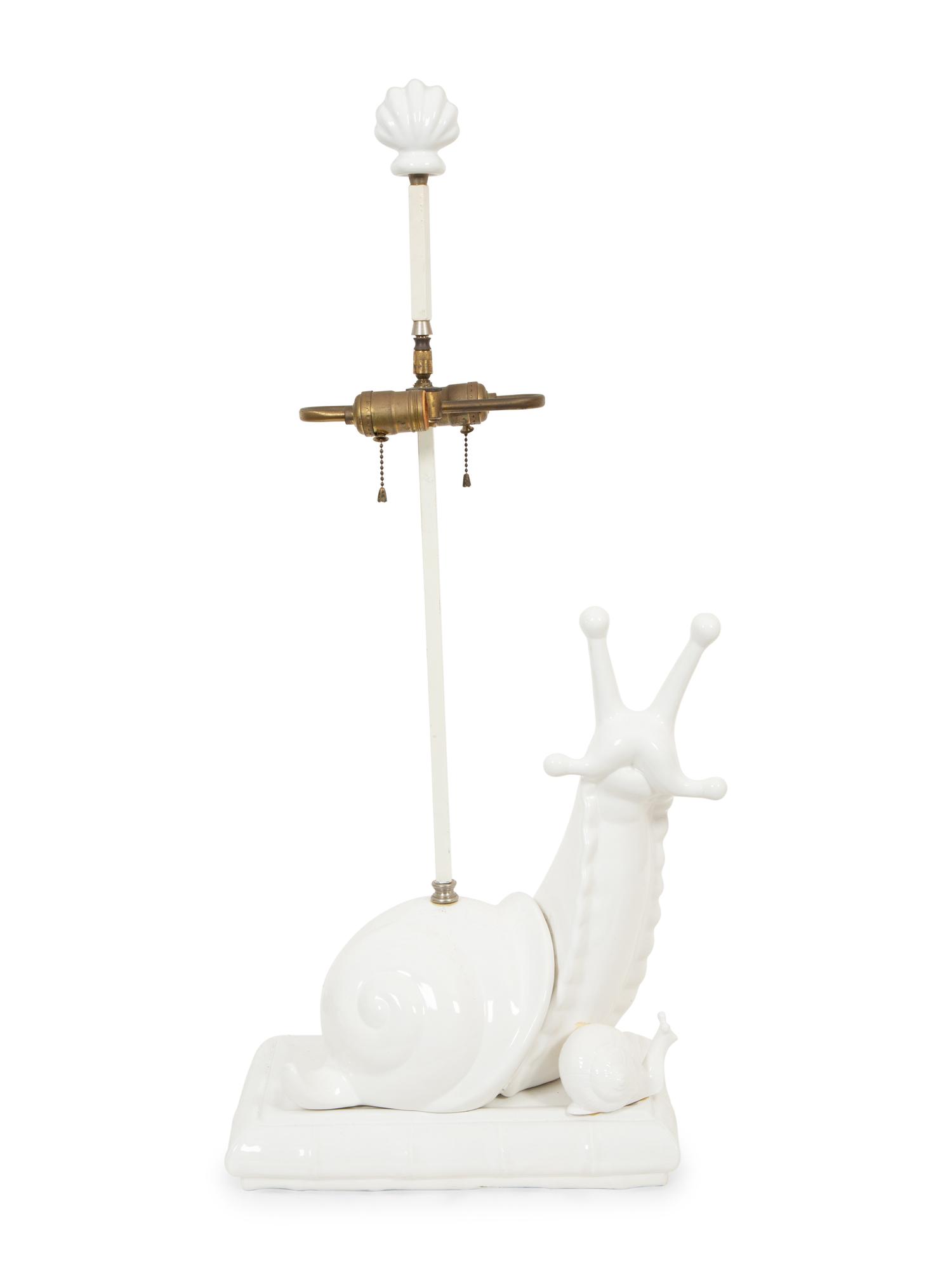 A White-Glazed Ceramic Snail-Form Table Lamp