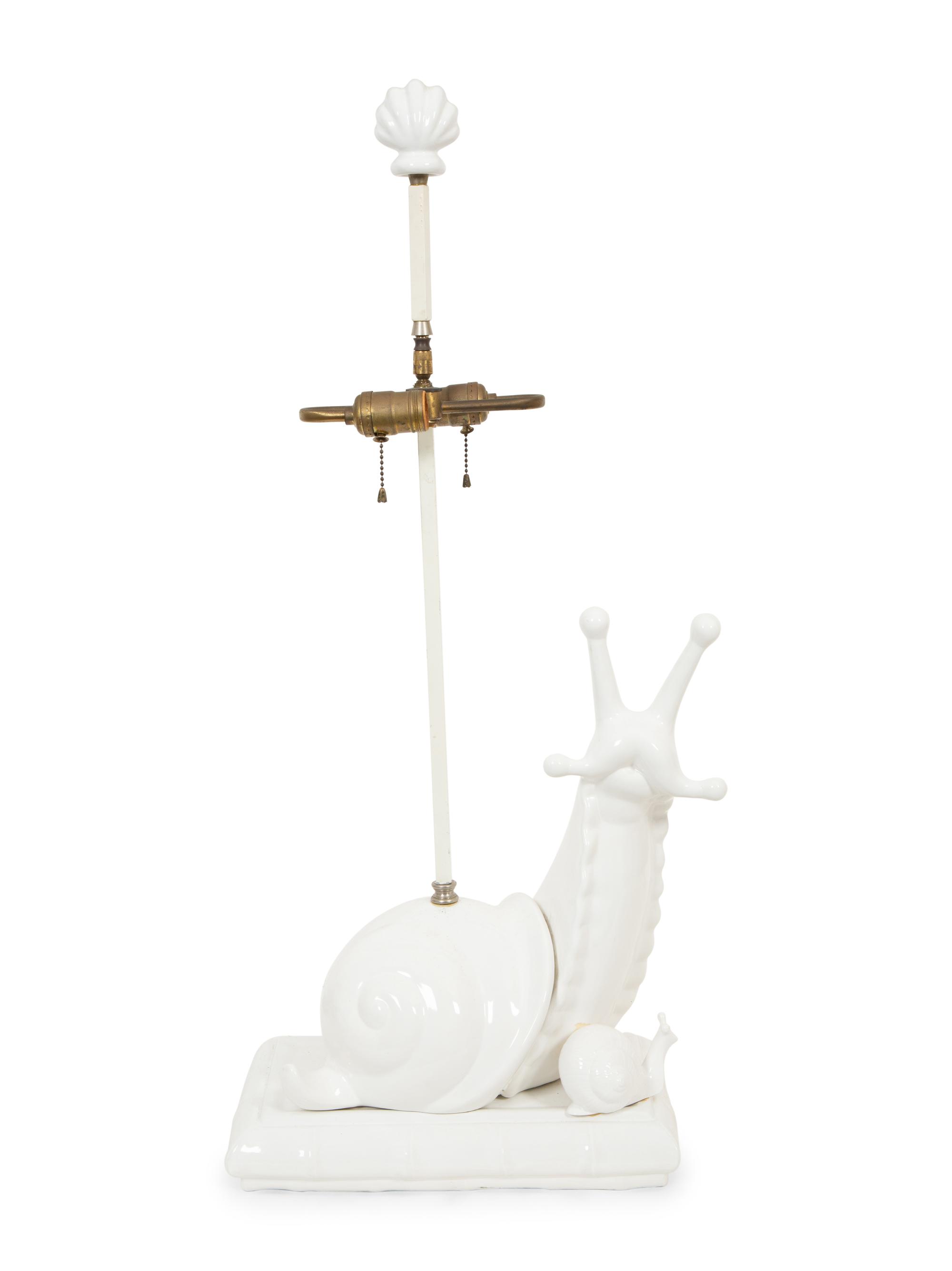 A White-Glazed Ceramic Snail-Form Table Lamp