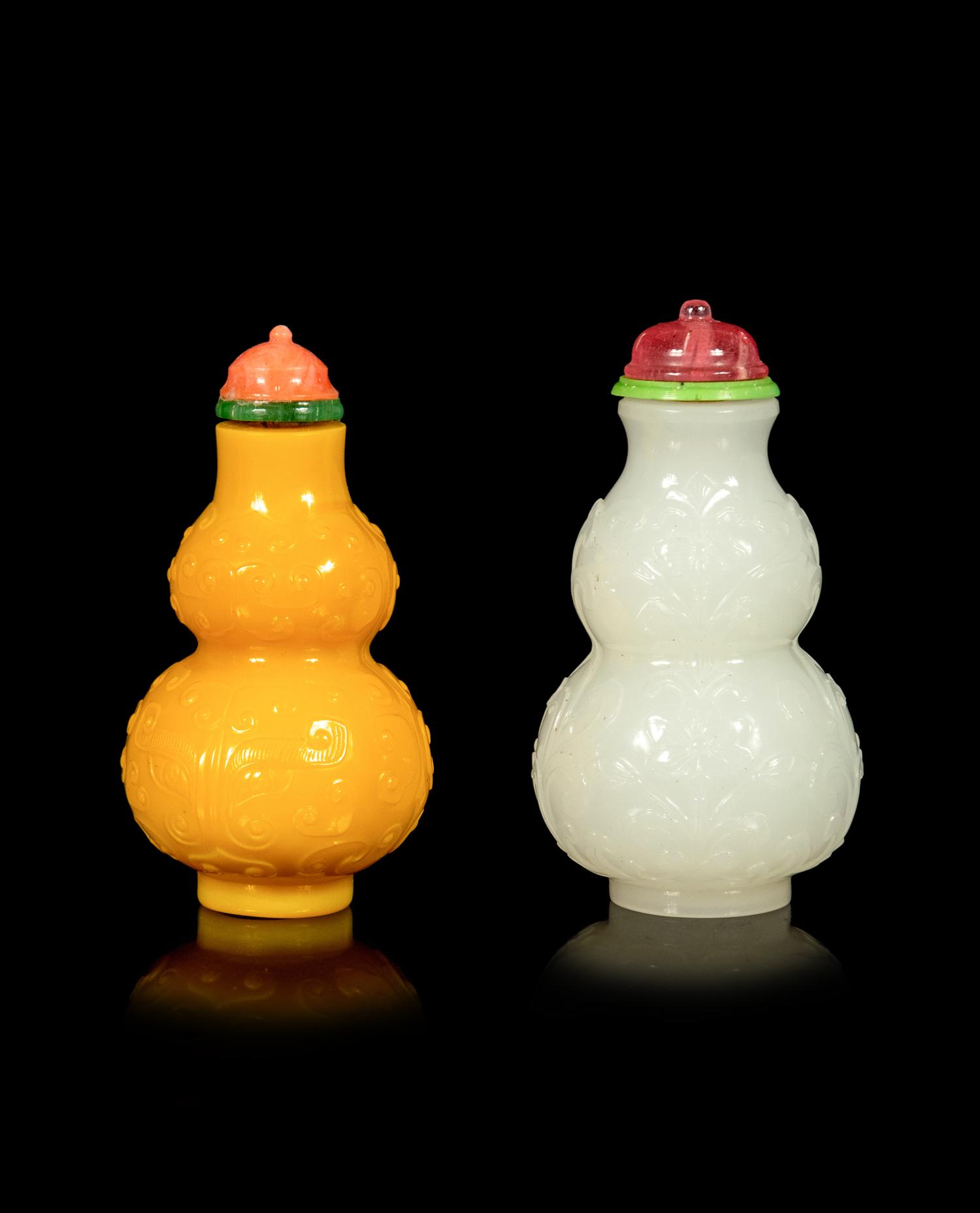 Two Chinese Glass Gourd-Form Snuff Bottles