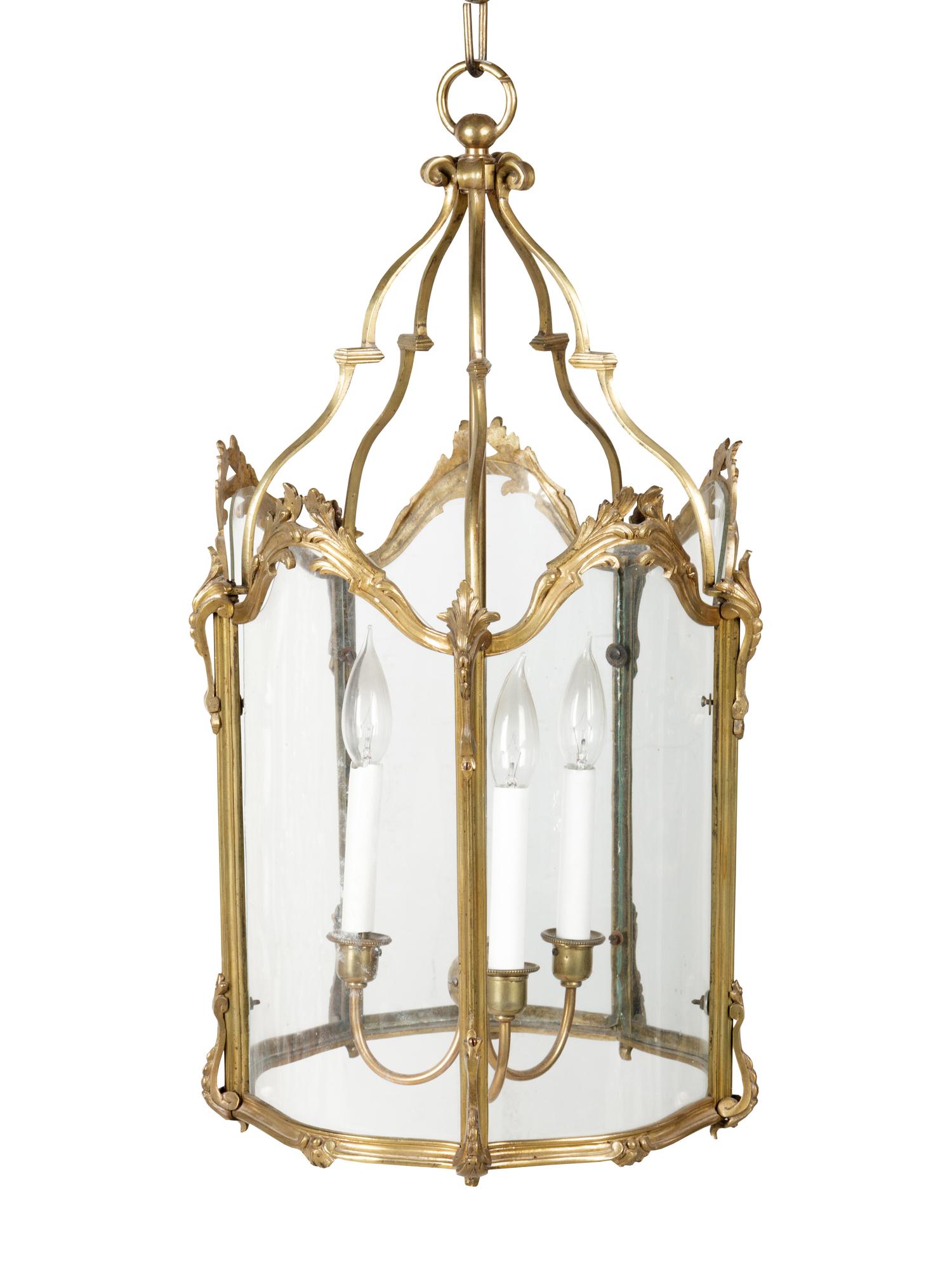 A Louis XV Style Brass Hall Lantern