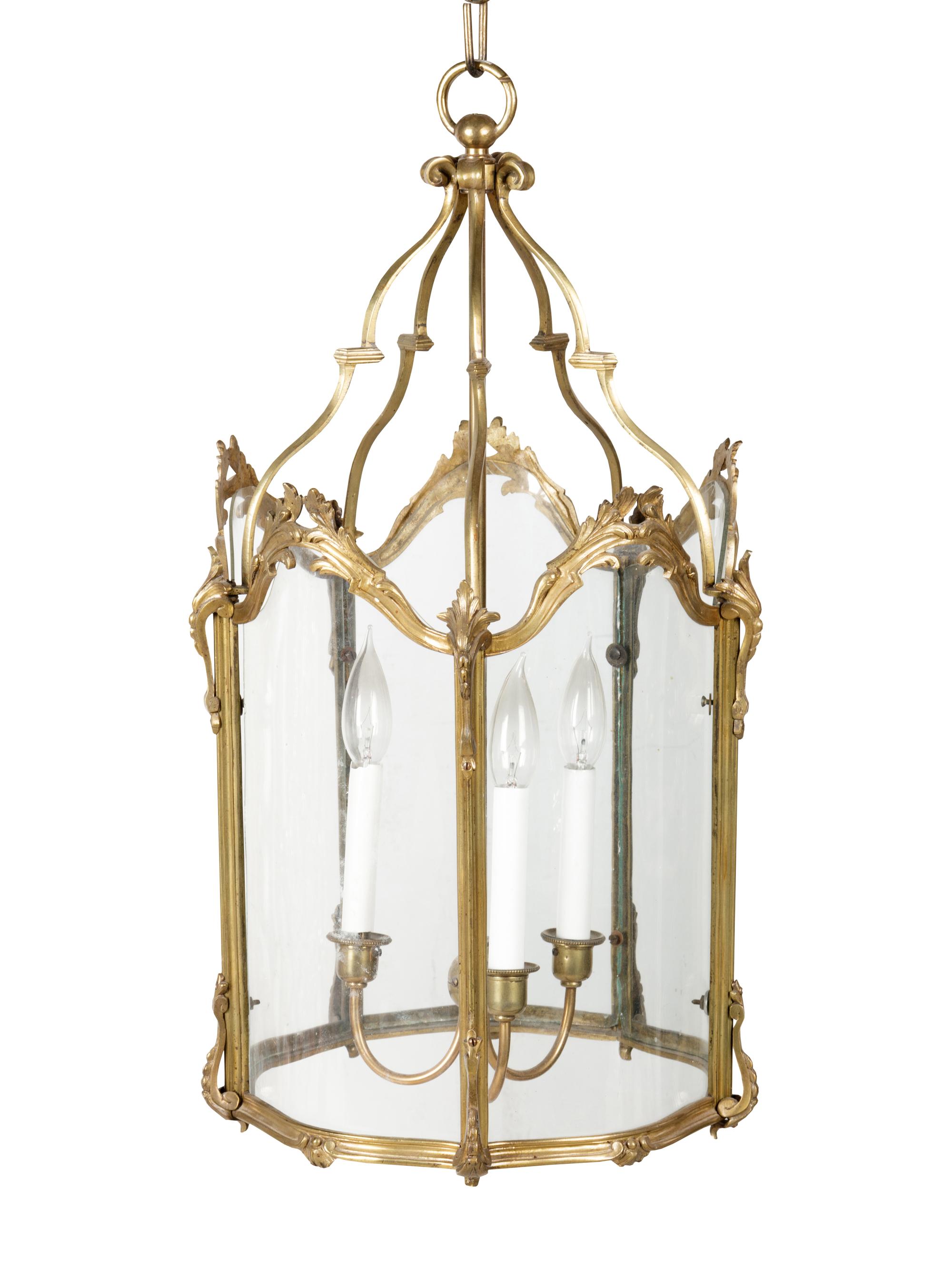 A Louis XV Style Brass Hall Lantern