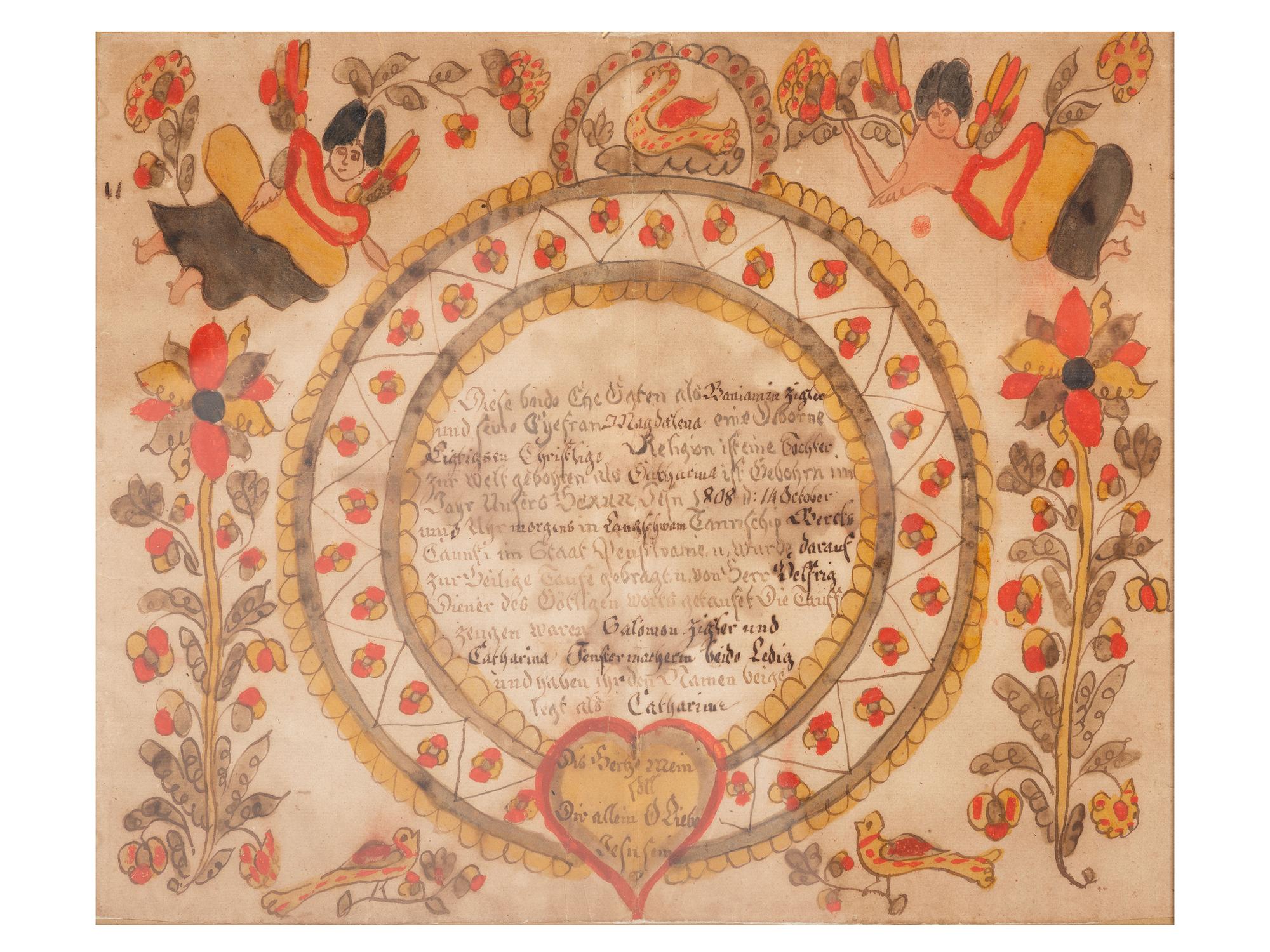 A 'Blowsy Angel' Artist Birth Certificate Fraktur