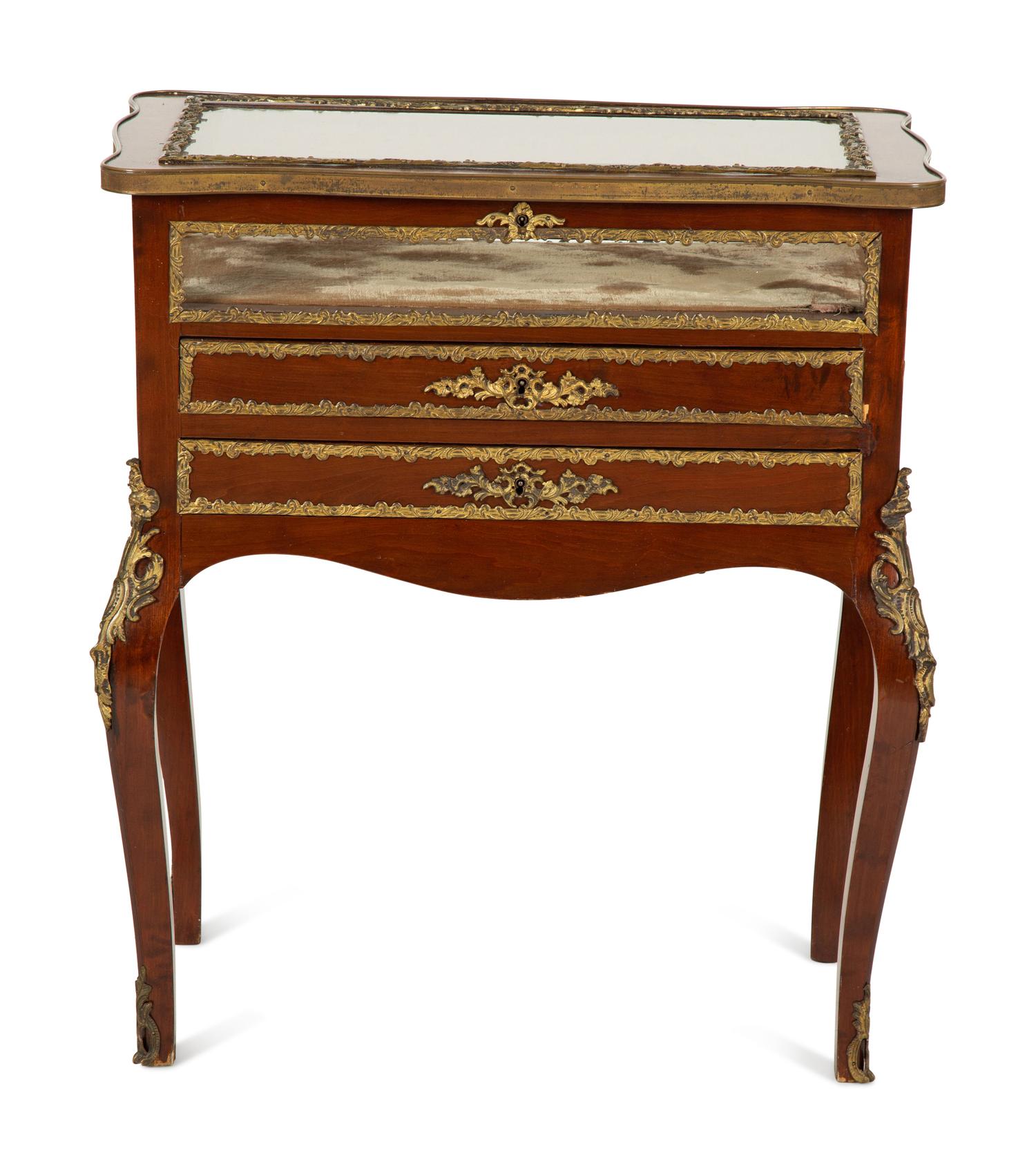 A Louis XV Style Gilt Bronze Mounted Mahogany Vitrine Table