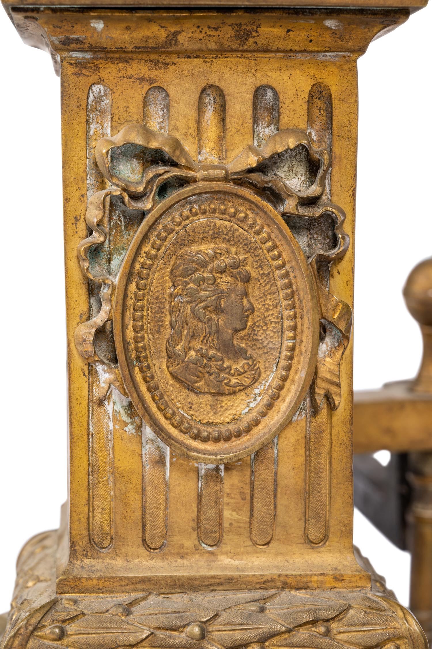 A Pair of Louis XVI Style Gilt Bronze Andirons