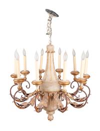 An Italian Painted Wood and Gilt Tole Ten-Light Chandelier