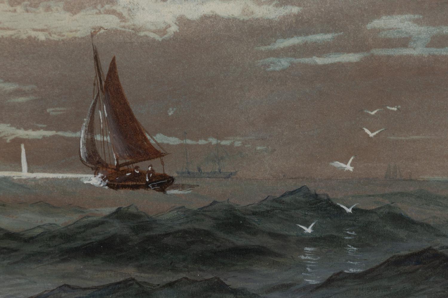 Watercolor Seascape with Sailboat