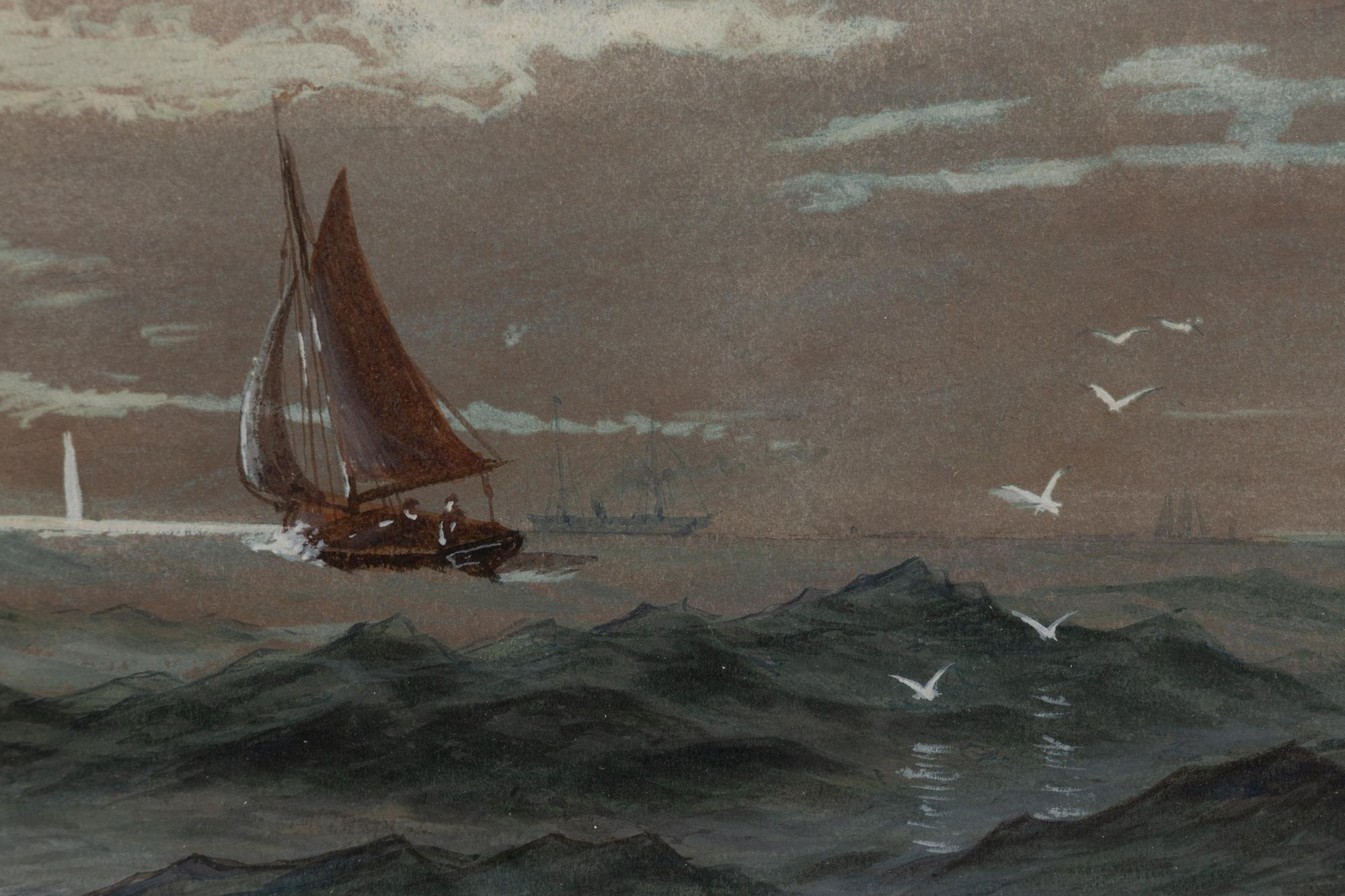 Watercolor Seascape with Sailboat