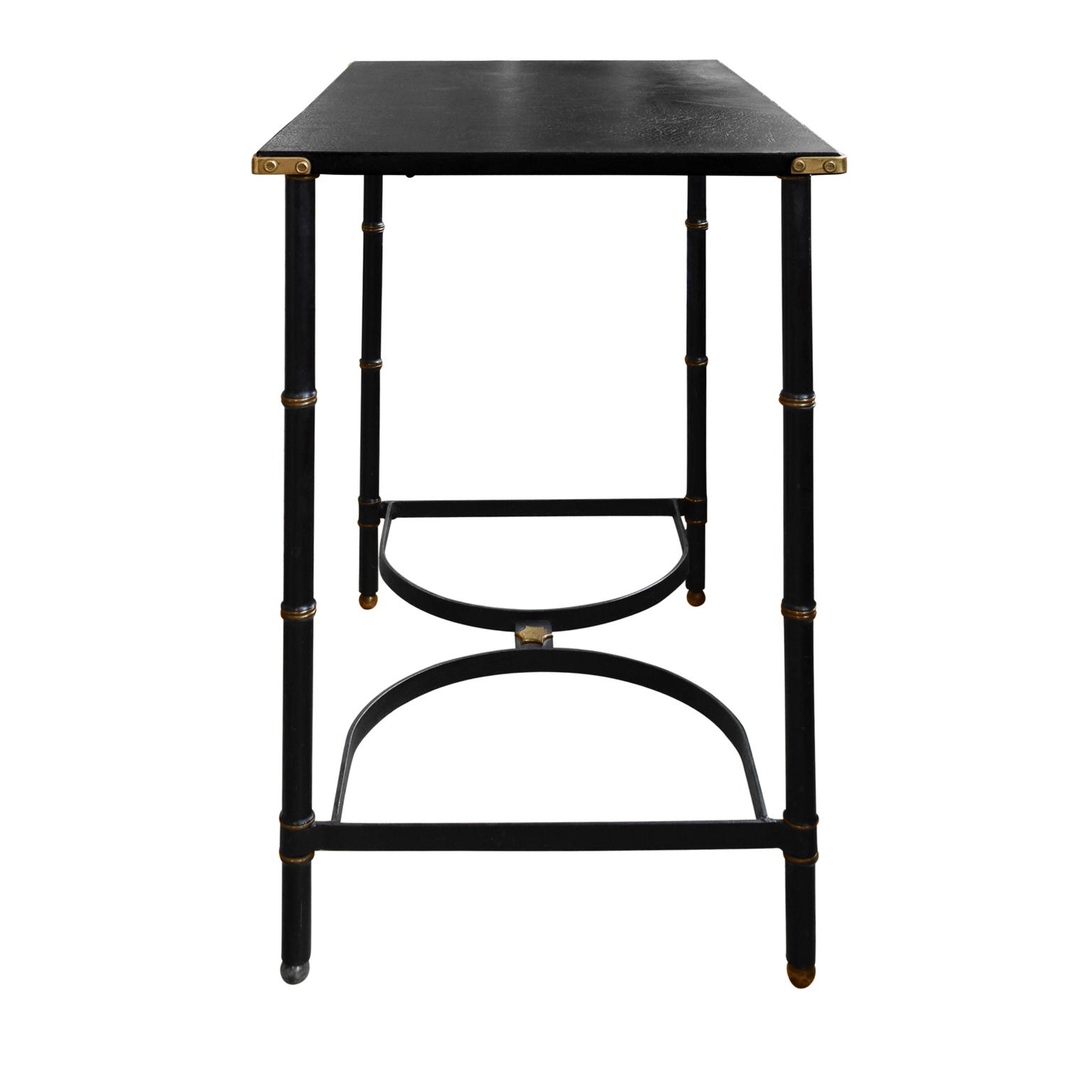 A Mid-Century Leather Topped Steel Table 29.5 " W x 19.25" D x 30" H — France, Mid-20th Century