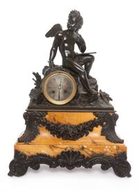 A Continental Bronze and Marble Figural Clock Height 19 3/4 inches.