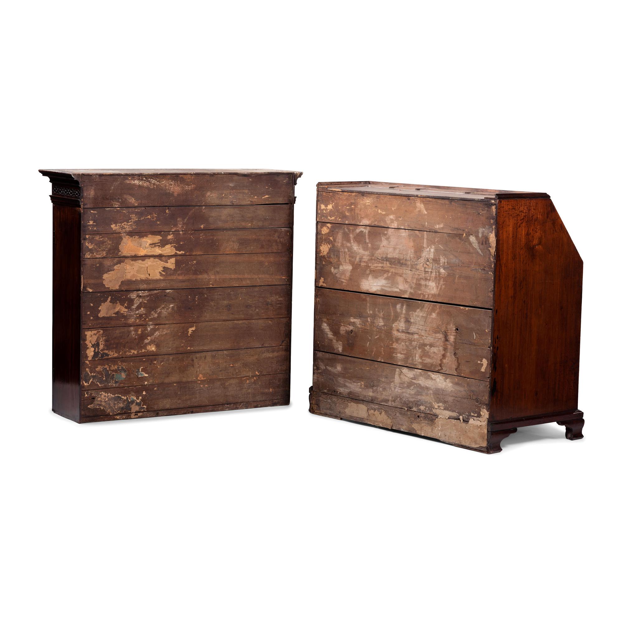 A George III Carved and Paneled Mahogany Secretary Bookcase