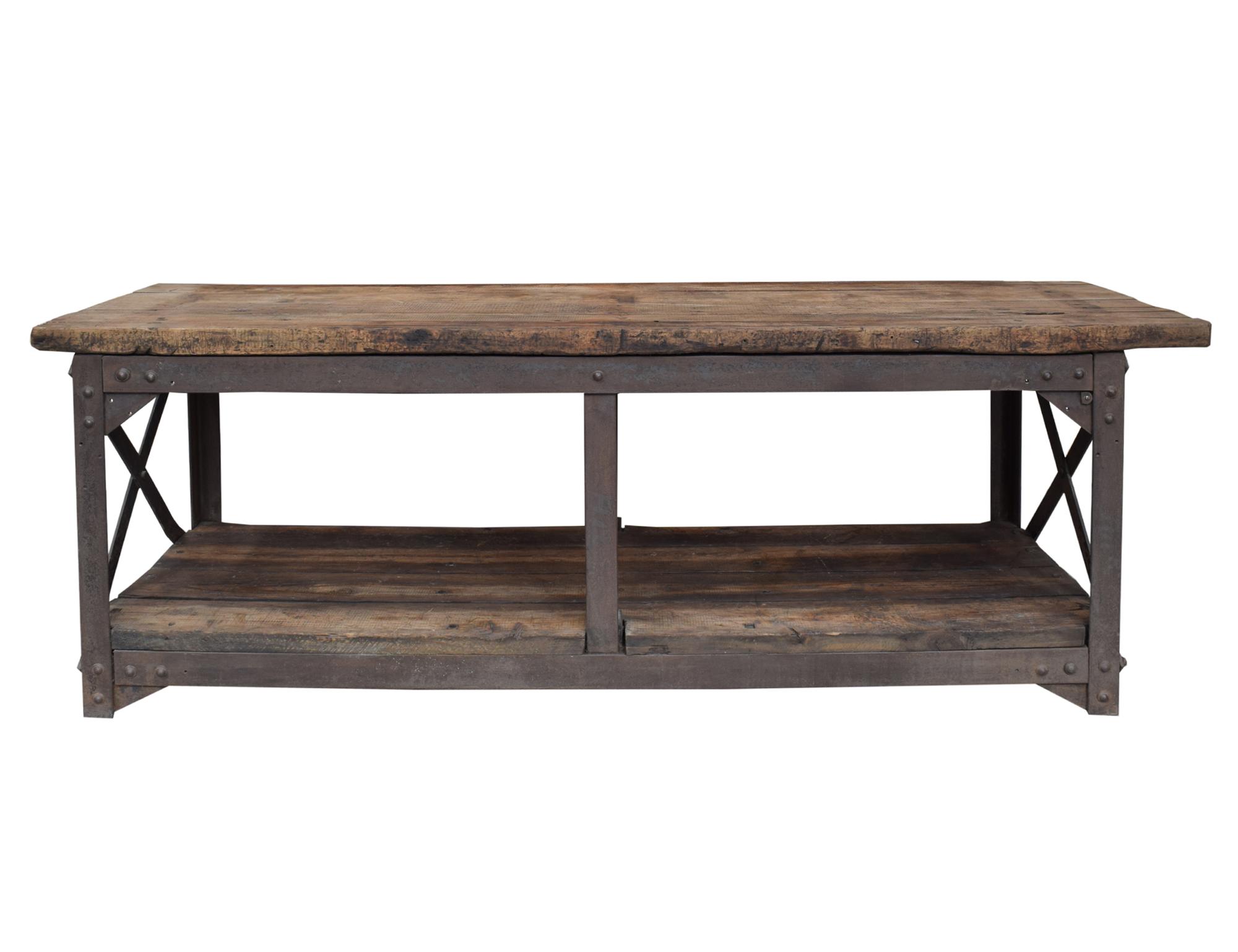 An Industrial Wood and Steel Table 95" W x 30.5" D x 33" H — United States, Early 20th Century