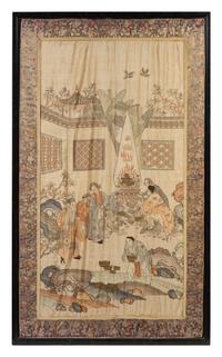 A Large Silk Kesi Panel LIKELY 19TH CENTURY Height of image 57 3/4 x width 34 inches. — LIKELY 19TH CENTURY