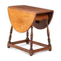 A William and Mary Carved and Turned Pine and Maple Drop-Leaf Splayed Leg Tavern Table