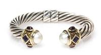 A Sterling Silver, 14 Karat Yellow Gold, Mabe Pearl, Iolite and Garnet 'Renaissance' Bracelet, David Yurman, 33.55 dwts.