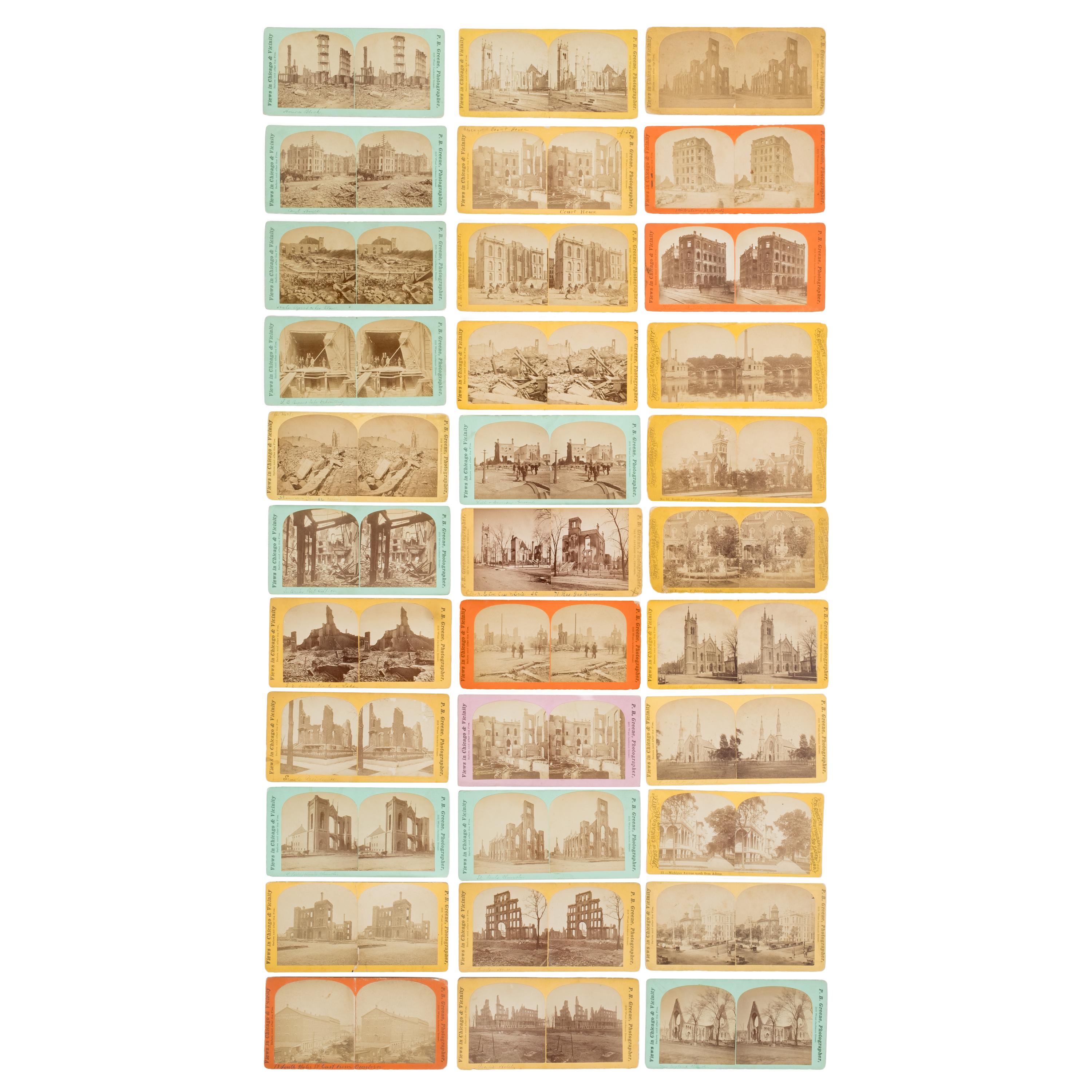 [Chicago Fire]. Greene, P.B. (ca 1827/1829-1892), photographer. An extensive collection of approx. 150 stereoviews taken before and after the Great Chicago Fire.