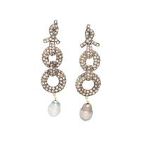COLORED DIAMOND AND CULTURED TAHITIAN PEARL EARRINGS