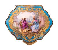 Two Sèvres Style Painted and Parcel Gilt Celeste Blue-Ground Porcelain Articles