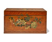 A Regency inlaid and paint-decorated satinwood tea caddy, circa 1810
