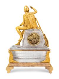 An Empire Style Gilt Bronze and Cut Glass Figural Mantel Clock