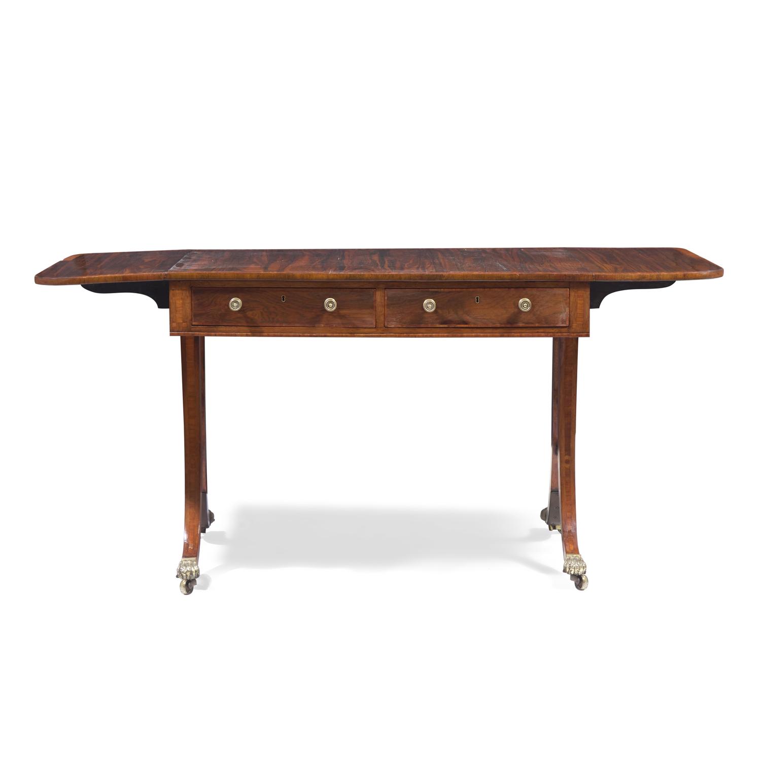 A Regency Inlaid Rosewood and Mahogany Sofa Table