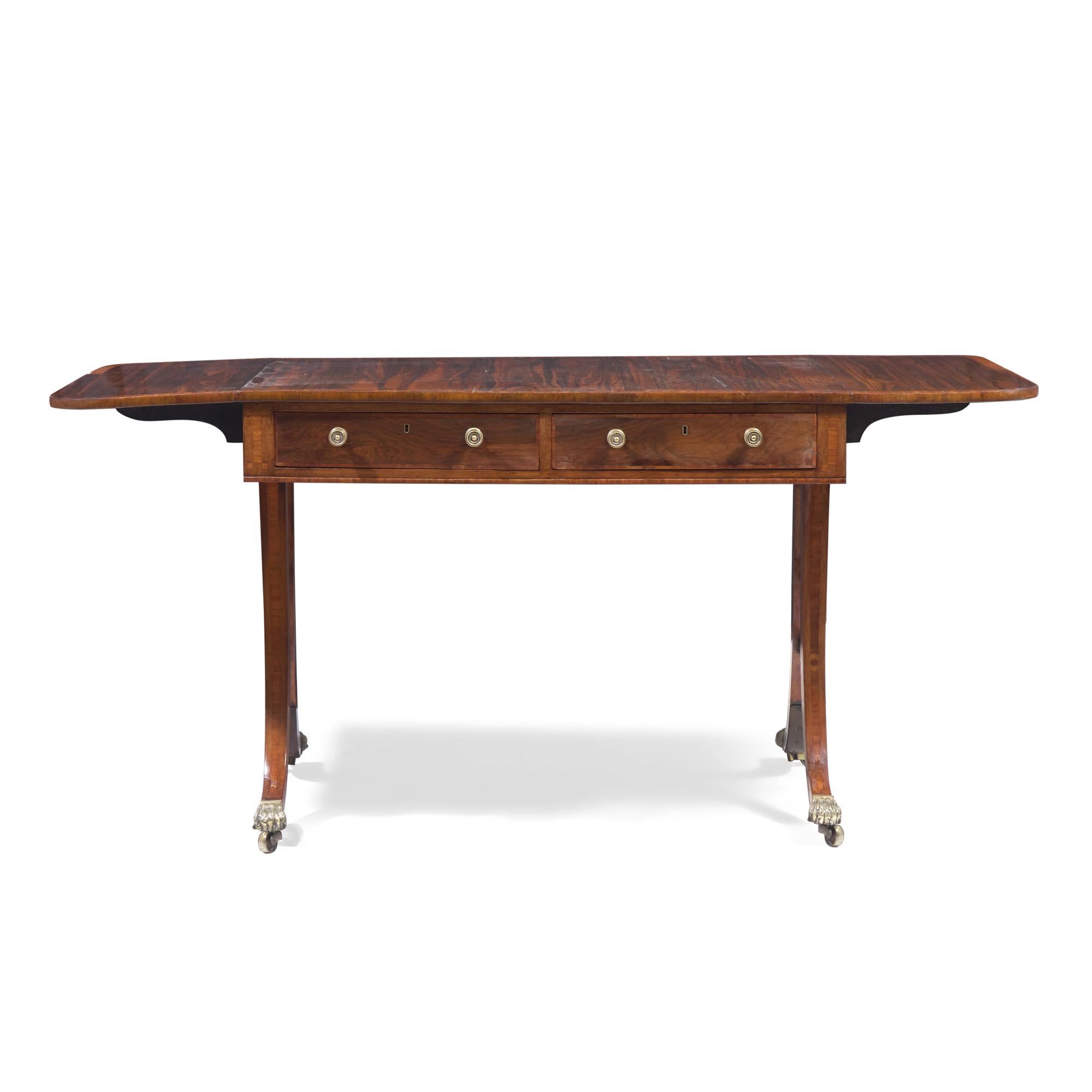 A Regency Inlaid Rosewood and Mahogany Sofa Table