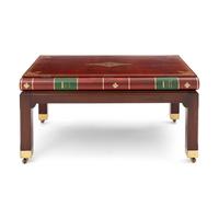 A Regency Style Gilt-Tooled Leather, Mahogany and Brass Mounted Low Table