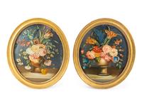 A Pair of English Floral Eglomise Oval Panels — 19TH/20TH CENTURY