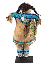 Sioux Beaded Hide Doll, with Cradle