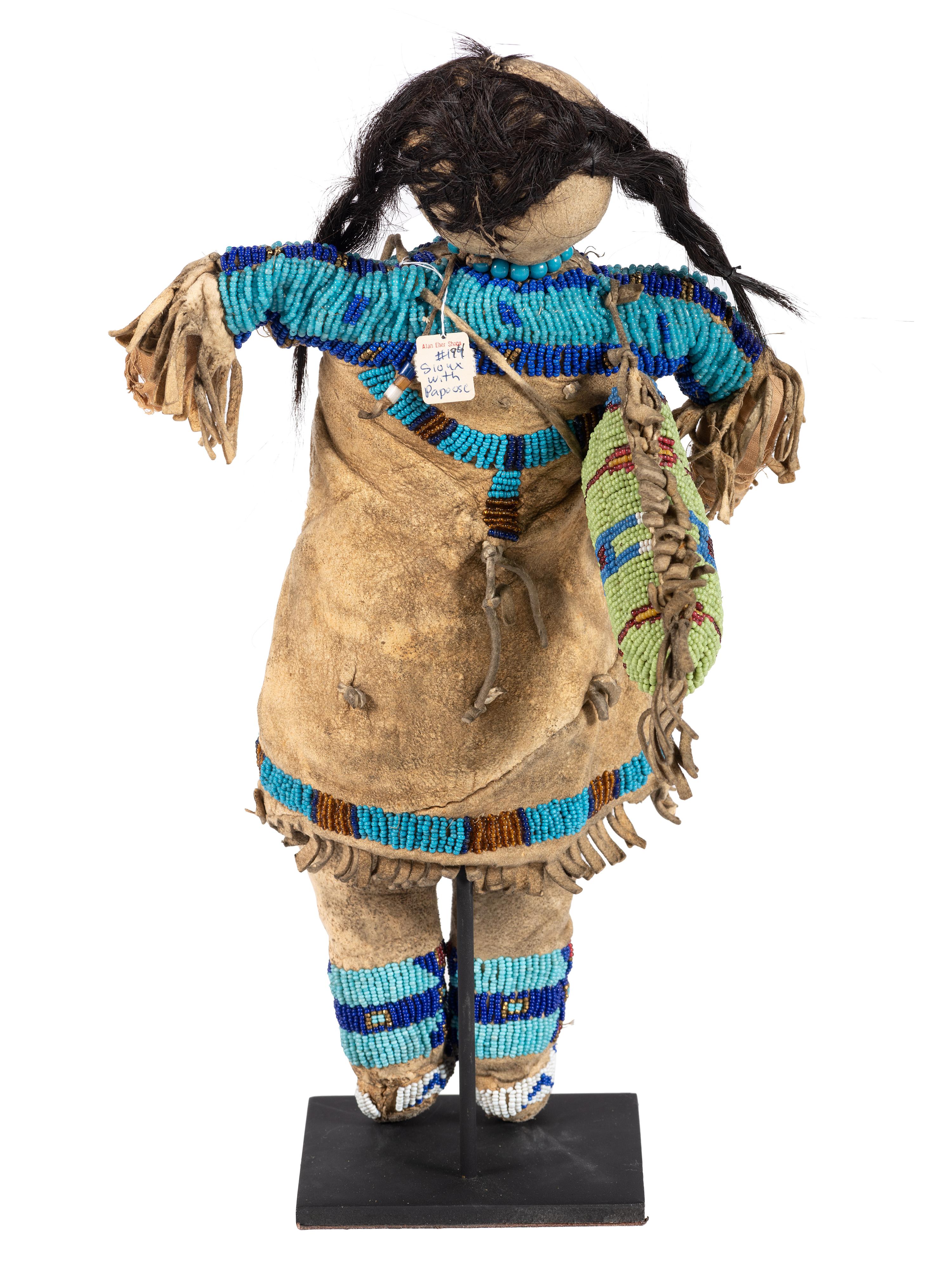 Sioux Beaded Hide Doll, with Cradle