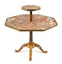 A Regency Style Gilt Bronze Mounted Mahogany and Marble Two-Tier Table Height 37 x width 36 1/2 inches. — BRUNOVAN INC., 20TH CENTURY