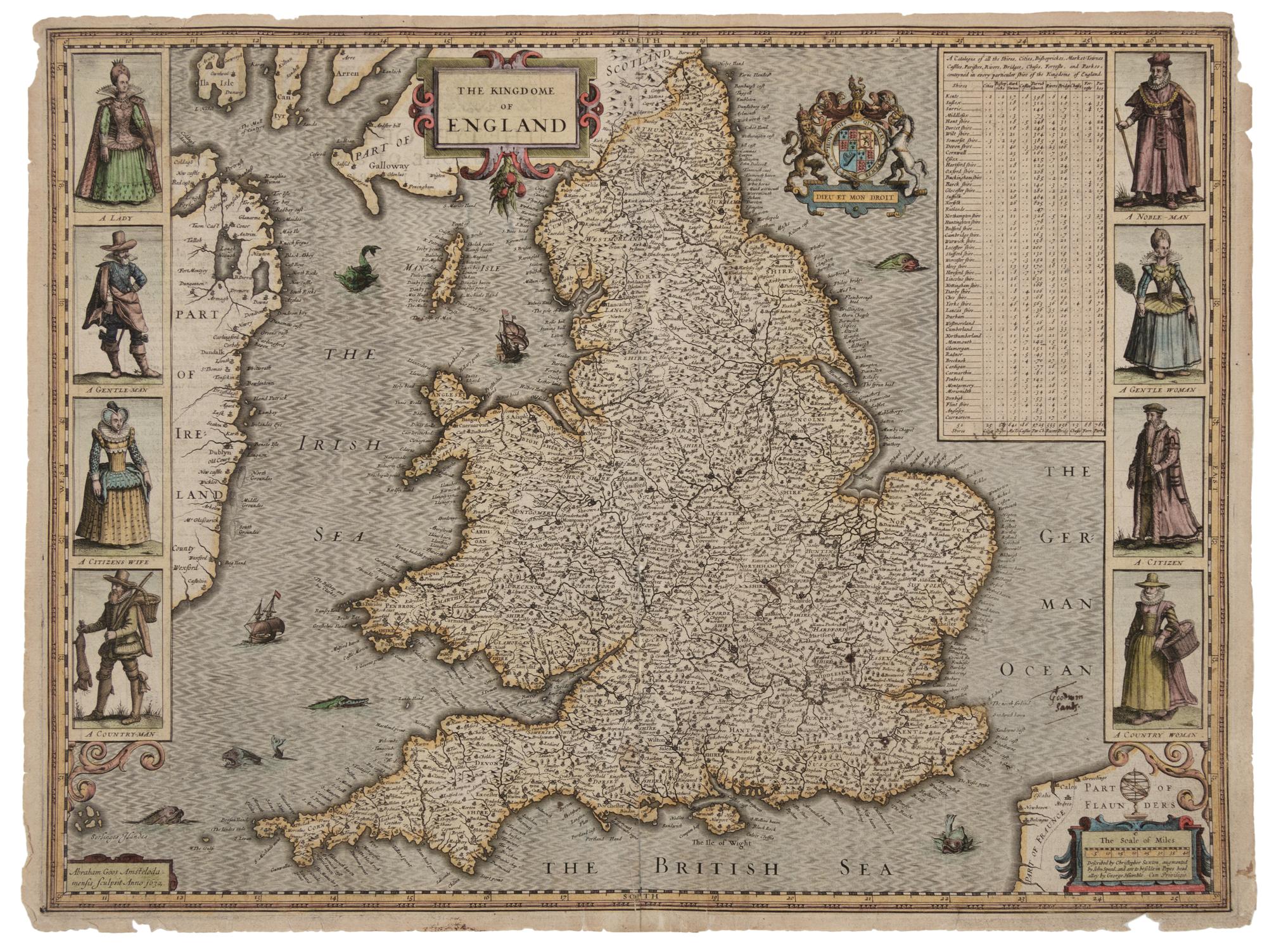 SPEED, John (1552-1629). The Kingdome of England. [London]: G. Humble, ca 1632.