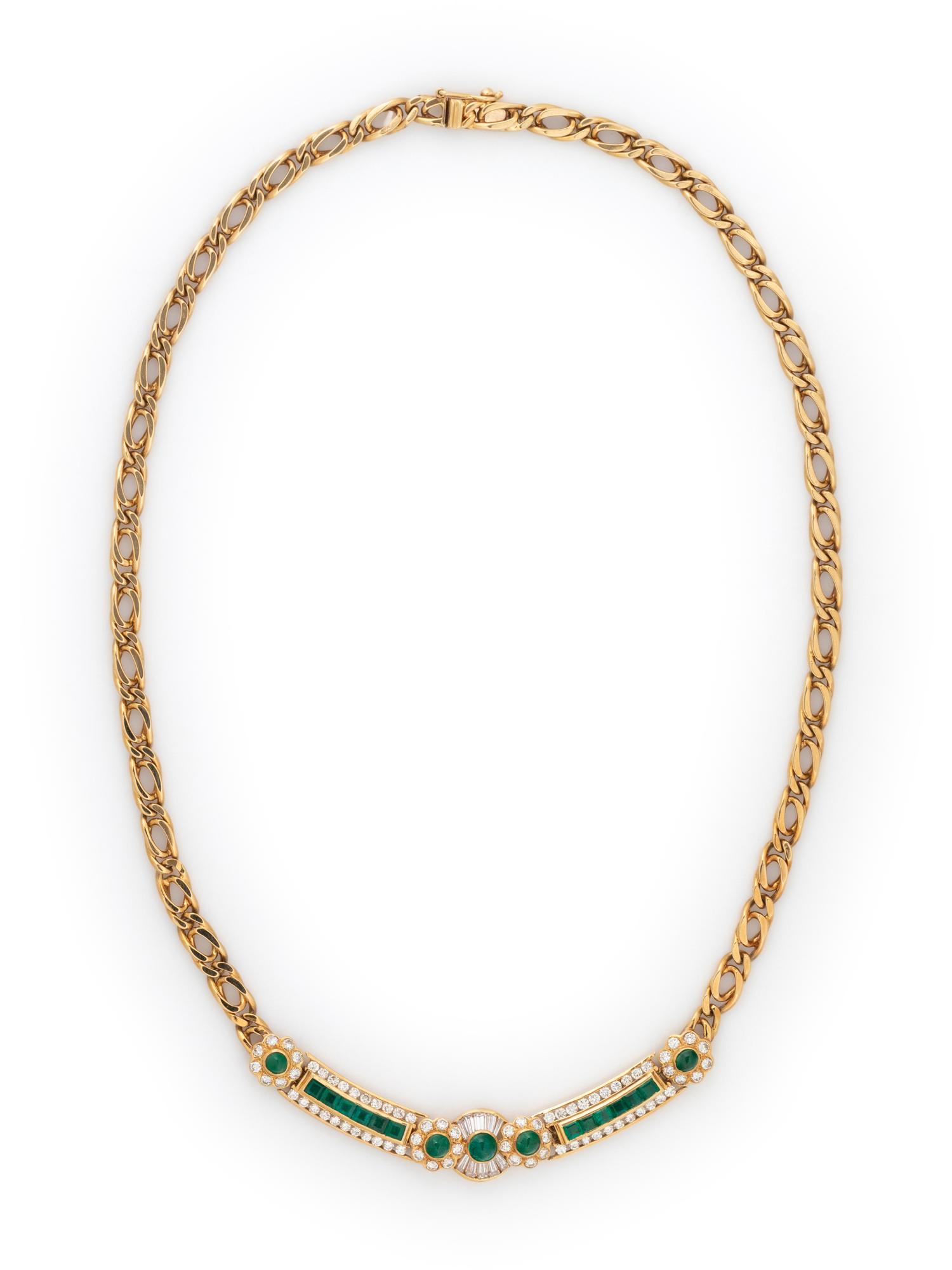 YELLOW GOLD, EMERALD AND DIAMOND NECKLACE