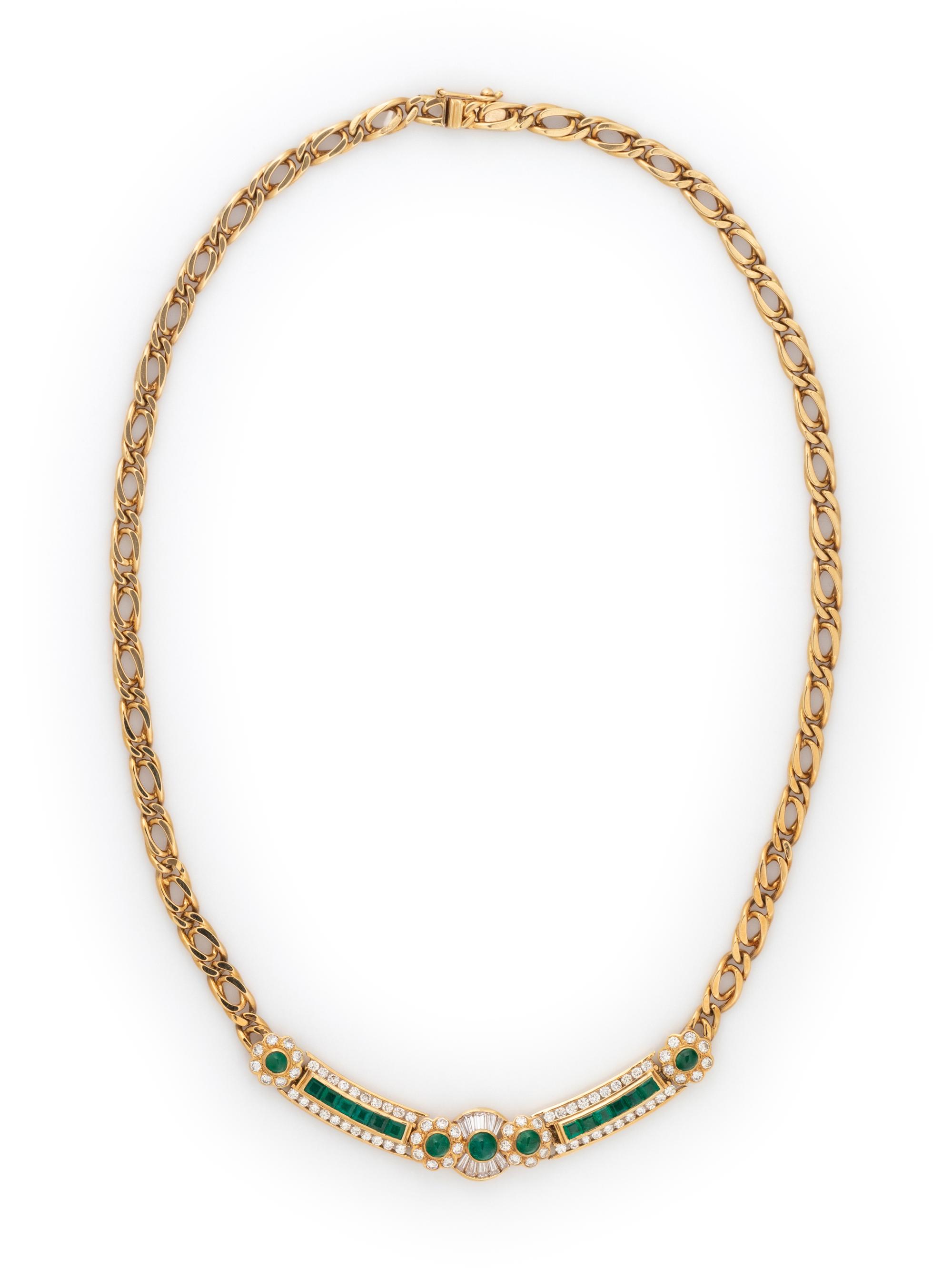 YELLOW GOLD, EMERALD AND DIAMOND NECKLACE