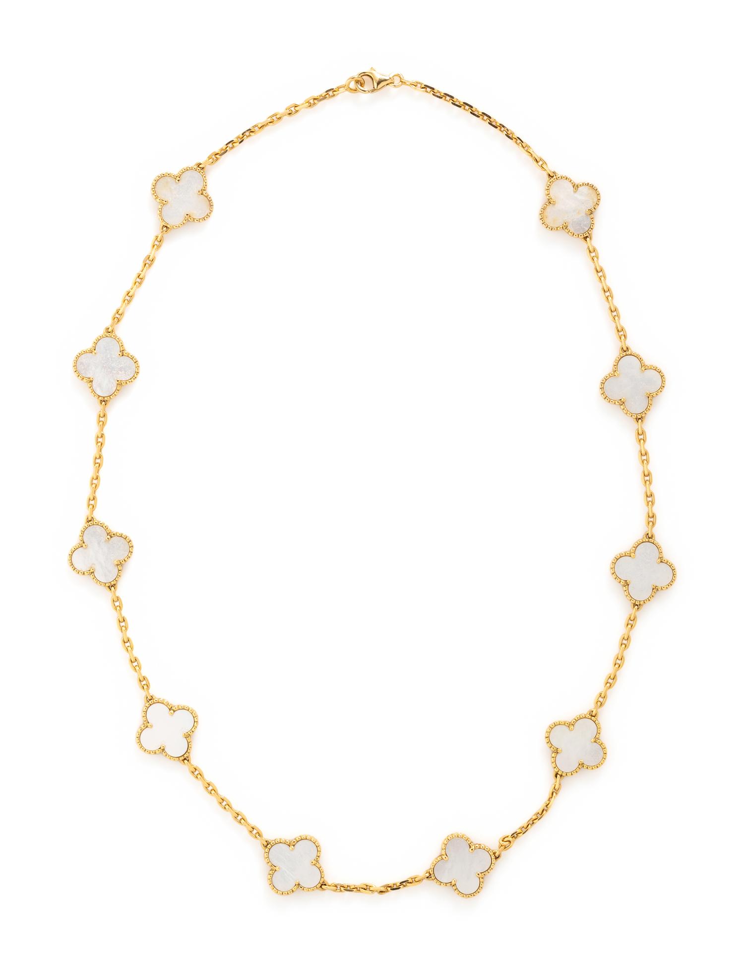 VAN CLEEF & ARPELS, YELLOW GOLD AND MOTHER-OF-PEARL 'VINTAGE ALHAMBRA' NECKLACE