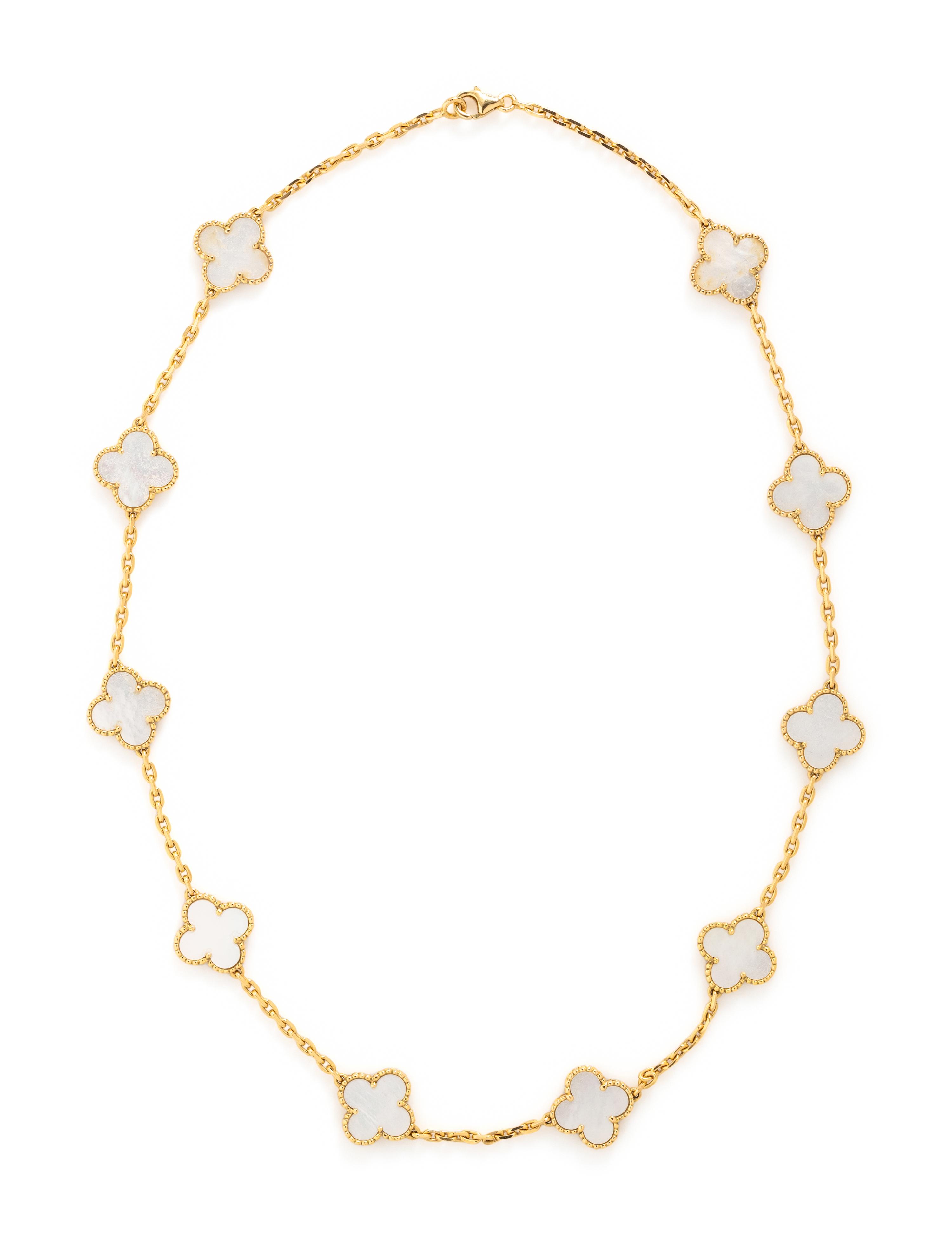 VAN CLEEF & ARPELS, YELLOW GOLD AND MOTHER-OF-PEARL 'VINTAGE ALHAMBRA' NECKLACE