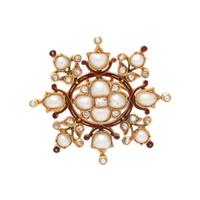 ANTIQUE, DIAMOND, SEED PEARL, ENAMEL, AND YELLOW GOLD BROOCH