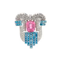 PINK TOURMALINE, AQUAMARINE AND DIAMOND BROOCH