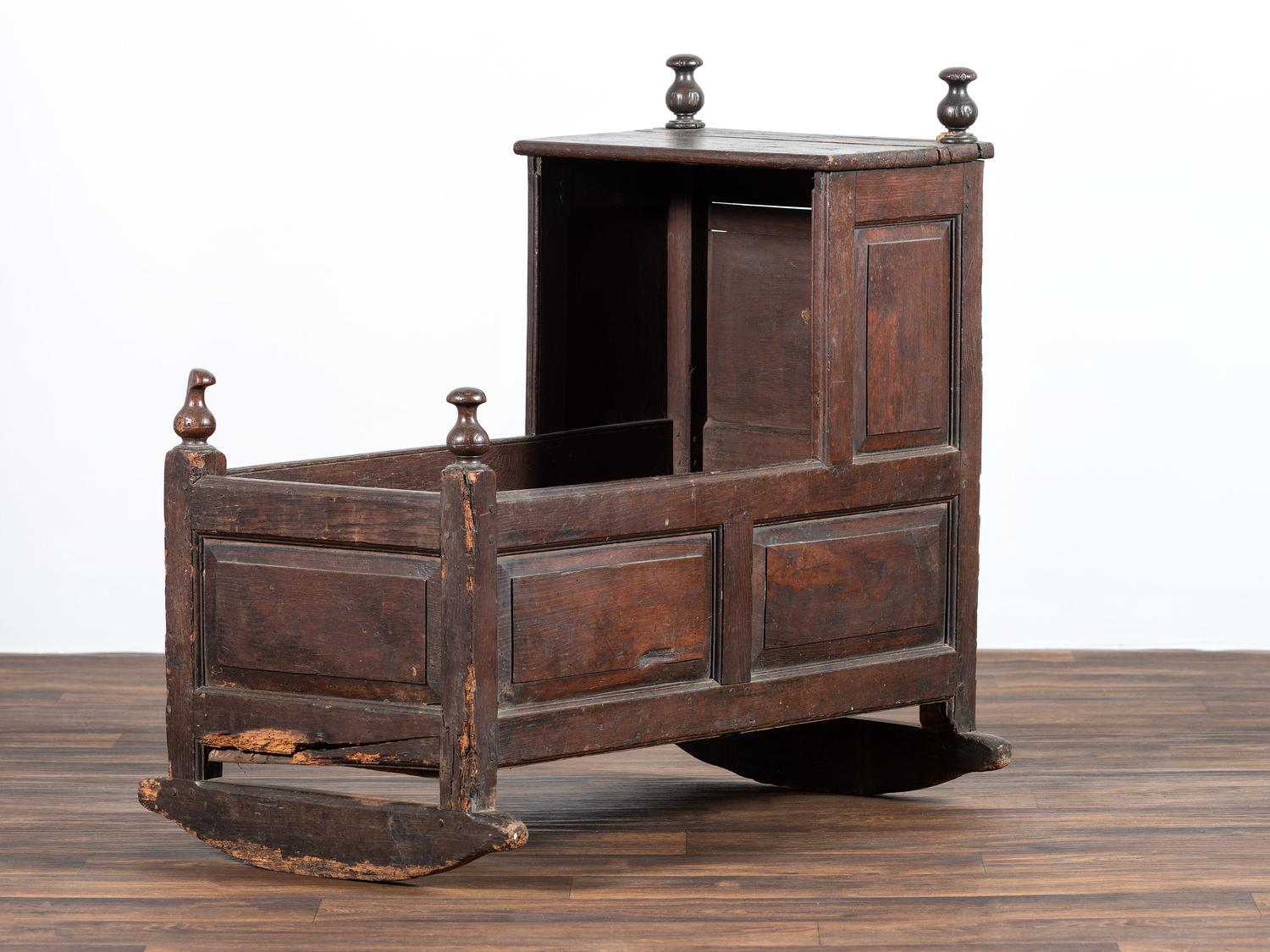 A William and Mary Paneled Oak Cradle