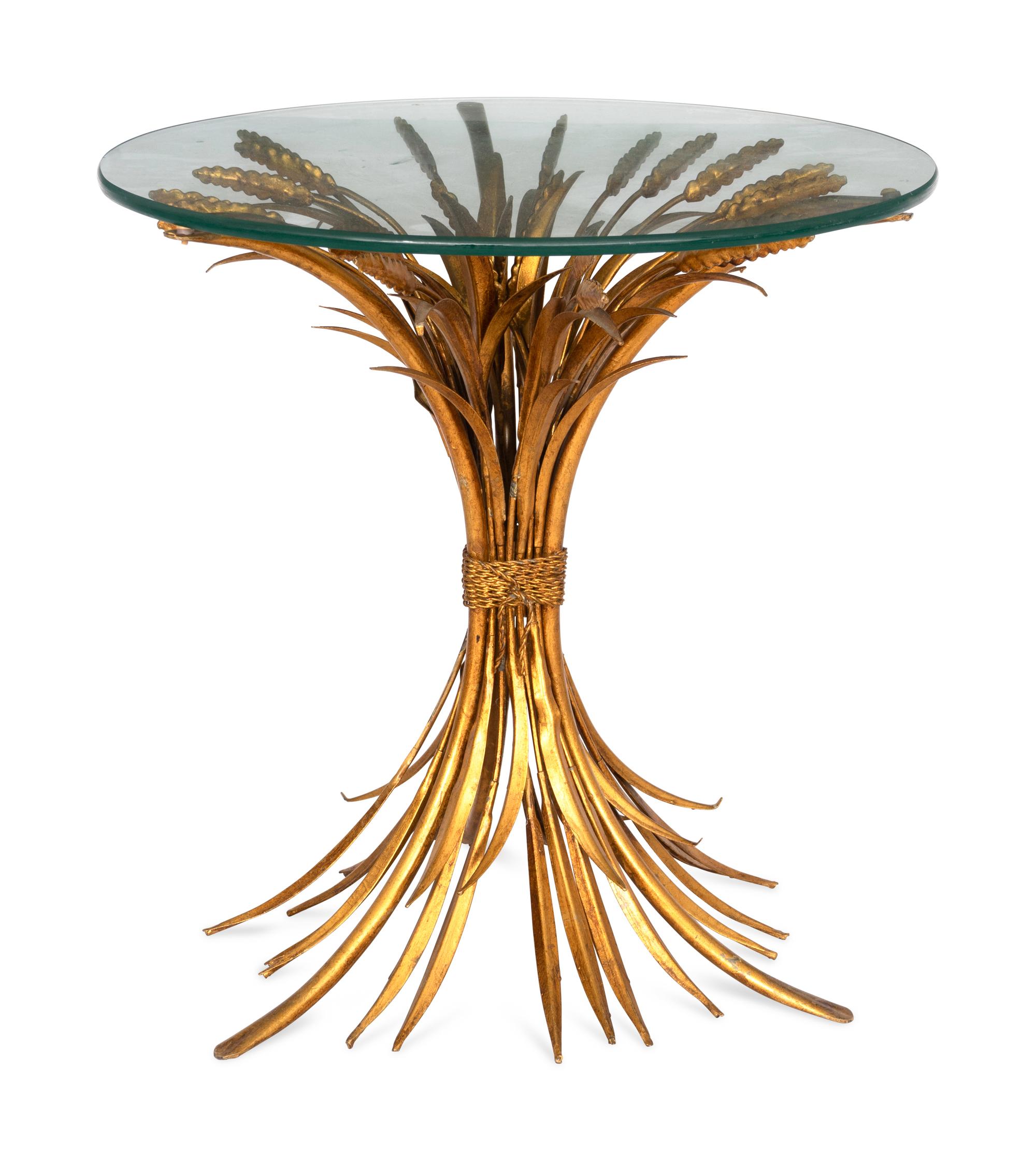 An Italian Gilt Tole and Glass "Wheat" Side Table