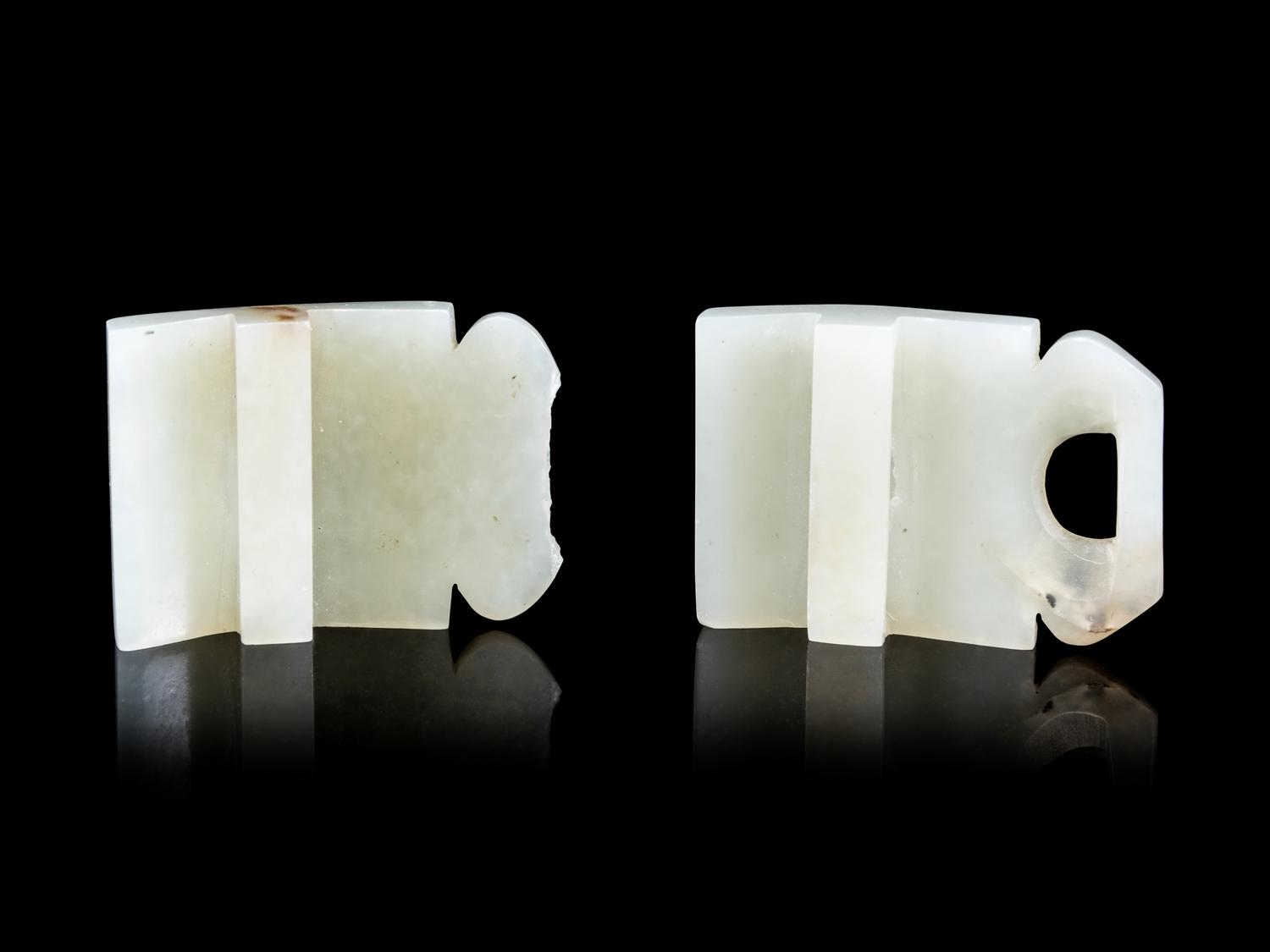 A Chinese Pale Celadon Jade Two-Part Belt Buckle