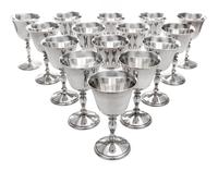A Set of Fifteen American Cordial Cups, The Randahl Shop, Chicago, IL, each bell form cup set on a knopped baluster stem, raised on a c