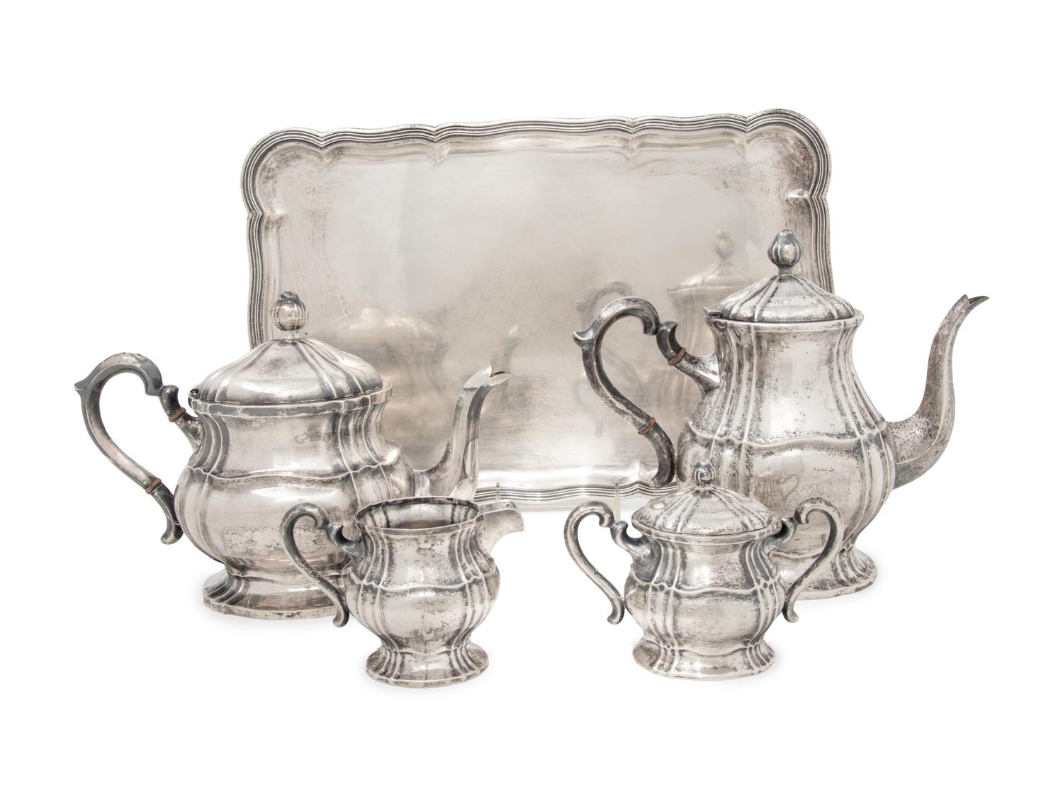A Chinese Export Silver Five-Piece Tea and Coffee Service