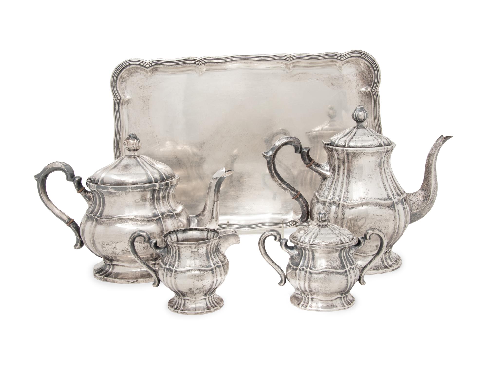 A Chinese Export Silver Five-Piece Tea and Coffee Service