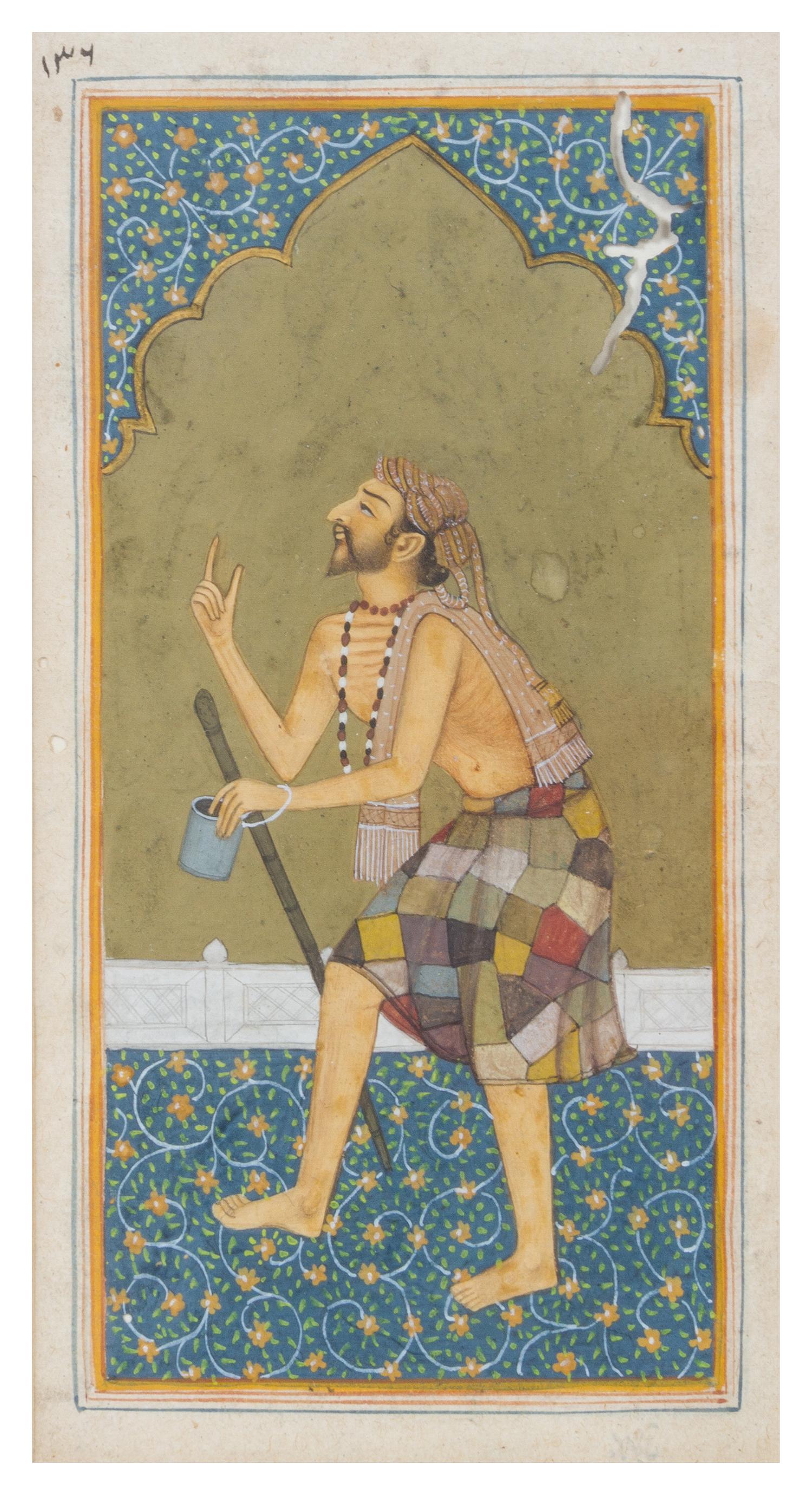 An Indian Gouache Painting Height overall 13 7/8 x width 7 3/4 inches.