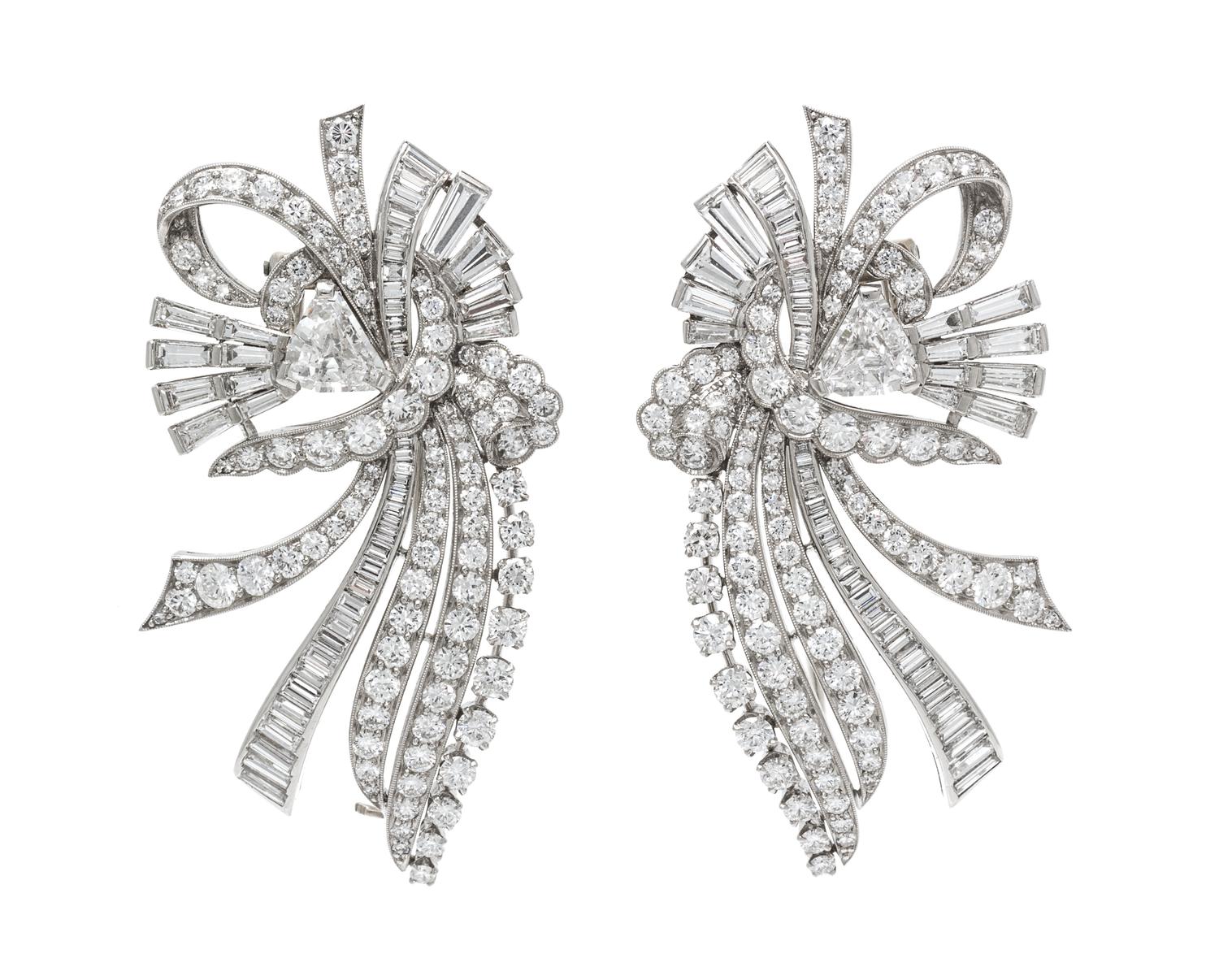 A Pair of Platinum and Diamond Dress Clips, Raymond Yard, Circa 1930, 27.10 dwts.