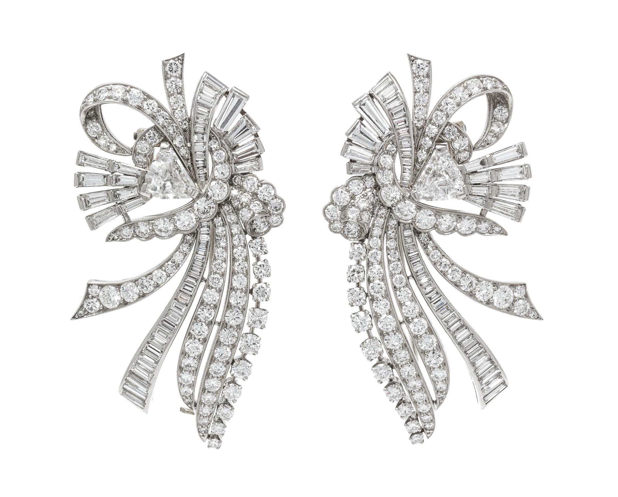A Pair of Platinum and Diamond Dress Clips, Raymond Yard, Circa 1930, 27.10 dwts.