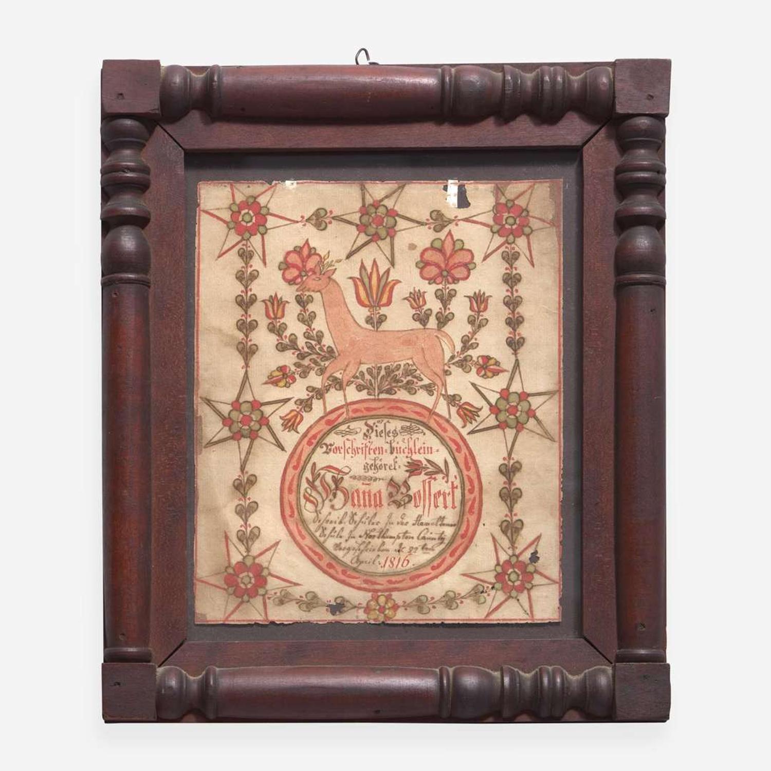 Johan Adam Eyer (1755-1837); A Fraktur bookplate for Susana Bossert of Northampton County, dated "1816"