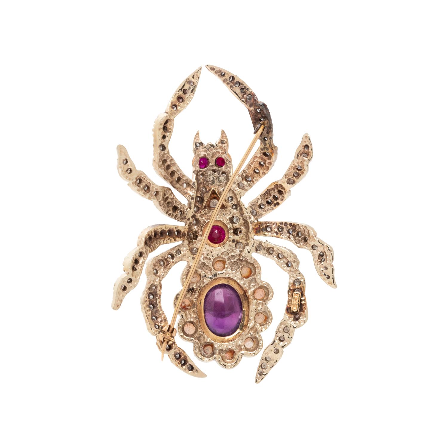 GOLD AND MULTIGEM SPIDER BROOCH